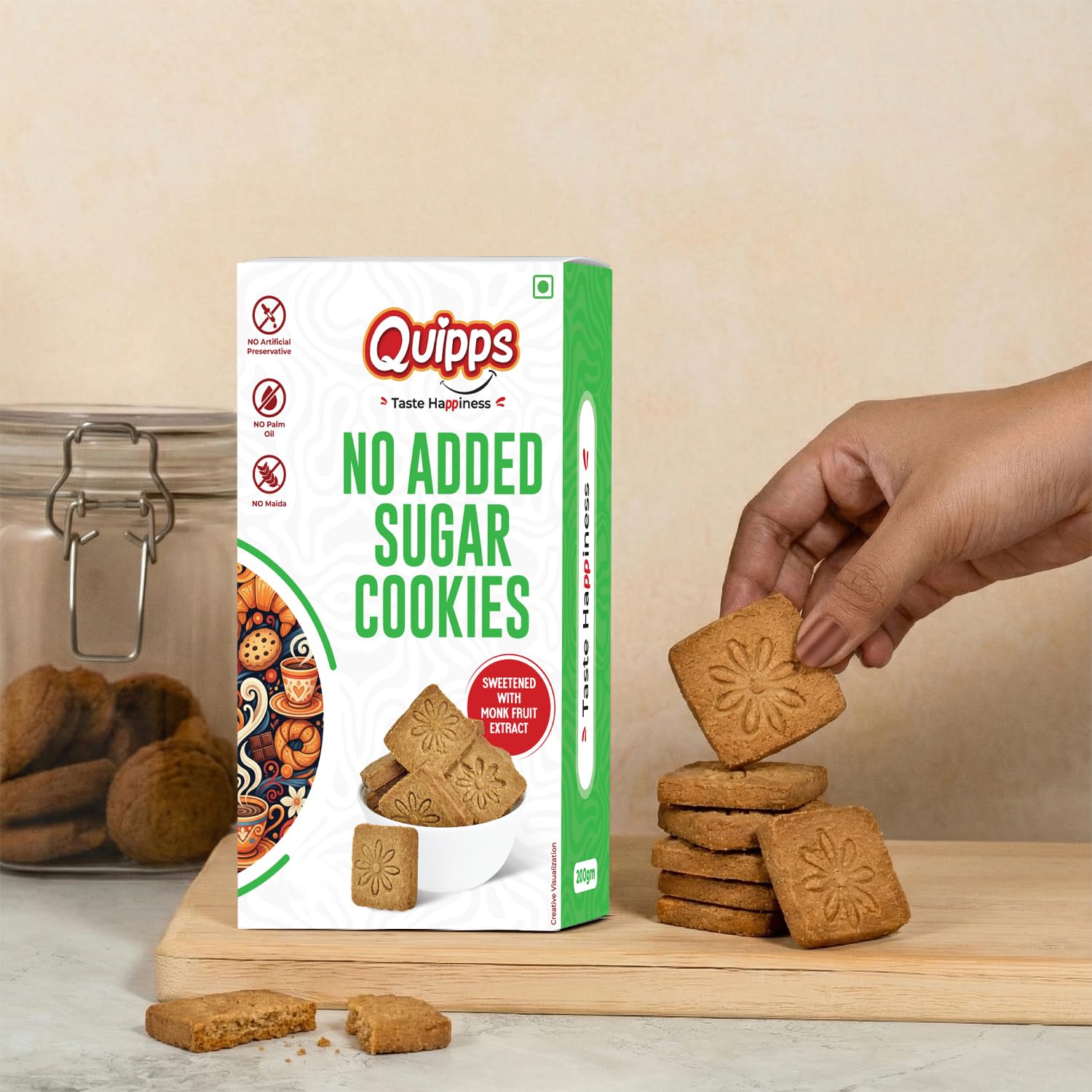 Quipps Sugar Free Cookies with Monk Fruit Extract | Low GI Whole Wheat Biscuits | No Maida, No Palm Oil, No Preservatives | Crunchy Healthy Cookies | Tea-Time Breakfast Snack & Office Gifting | Pack of 1 (200g Each)-image-16