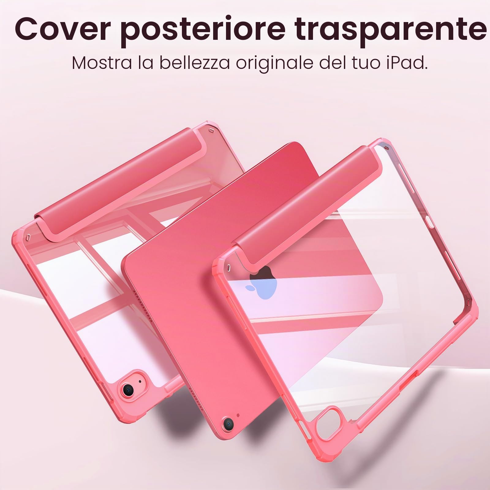 FINTIE Custodia iPad 11ª Gen 11" 2025 A16 Portapenne Sottile Leggero Trasparente Cover Posteriore Bordo TPU Morbido Auto Sveglia Sonno, Pink
