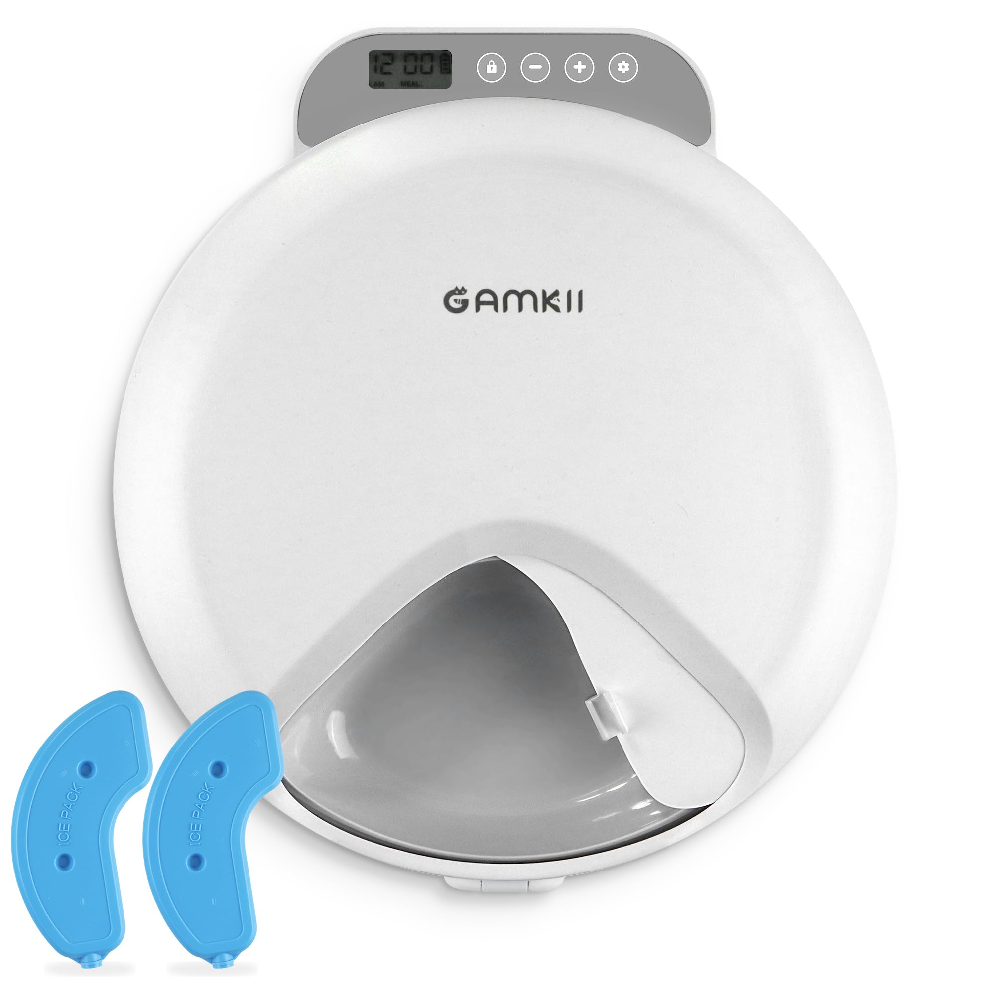 QXQIN Automatic Cat Feeder Wet Food, 4 Meals Cordless Auto Refrigerated Pet Feeder with 2 Ice Packs & Meal Cover, Programmable Timer & 4PCS AA Batteries Included for Cats Small Dogs-ABS Food Tray