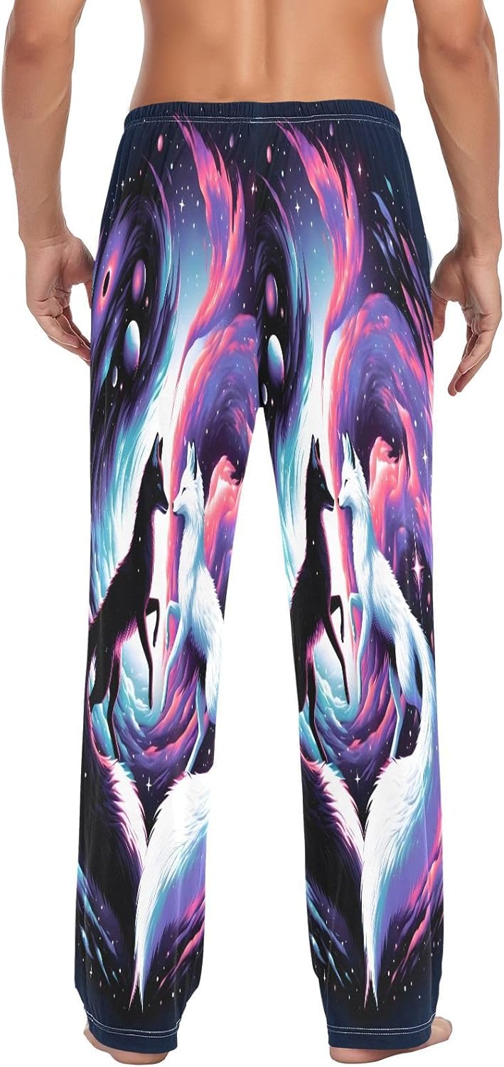 ALAZA Fox Yingyang Nebula Men's Pajama Pants Men Cotton Pajama Bottoms with Pockets, S