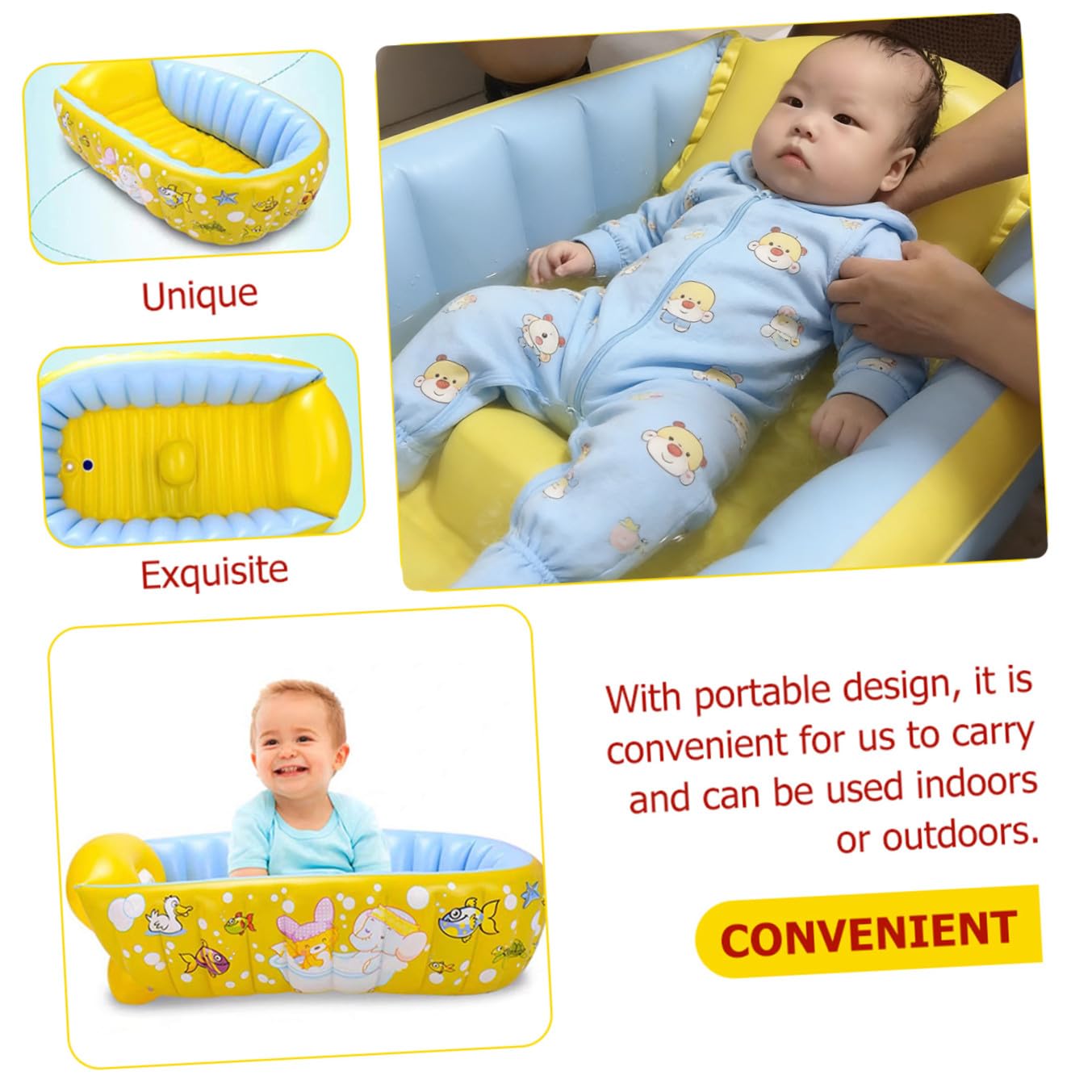 Vaguelly Bassin Gonflable pour Bébé en Pvc Motifs Dessin Animé, Pratique et Sécurisé pour Bain Intérieur et Extérieur, pour Garçon et Fille