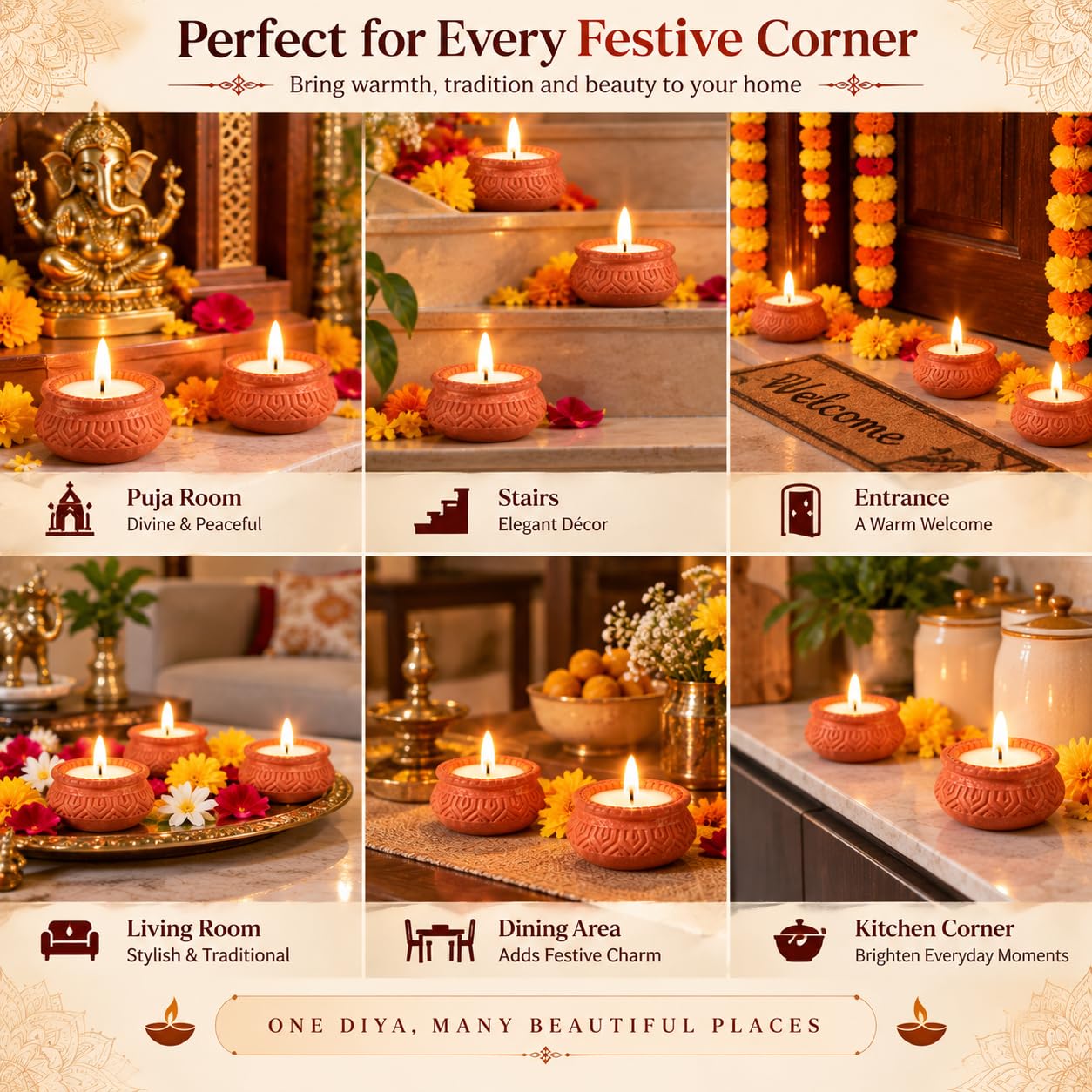 DIVAYANSHI Terracotta Tea Lights - Diwali Candles Pack of 12 -6 DIVAYANSHI Terracotta Tea Lights - Diwali Candles Pack of 12 -6