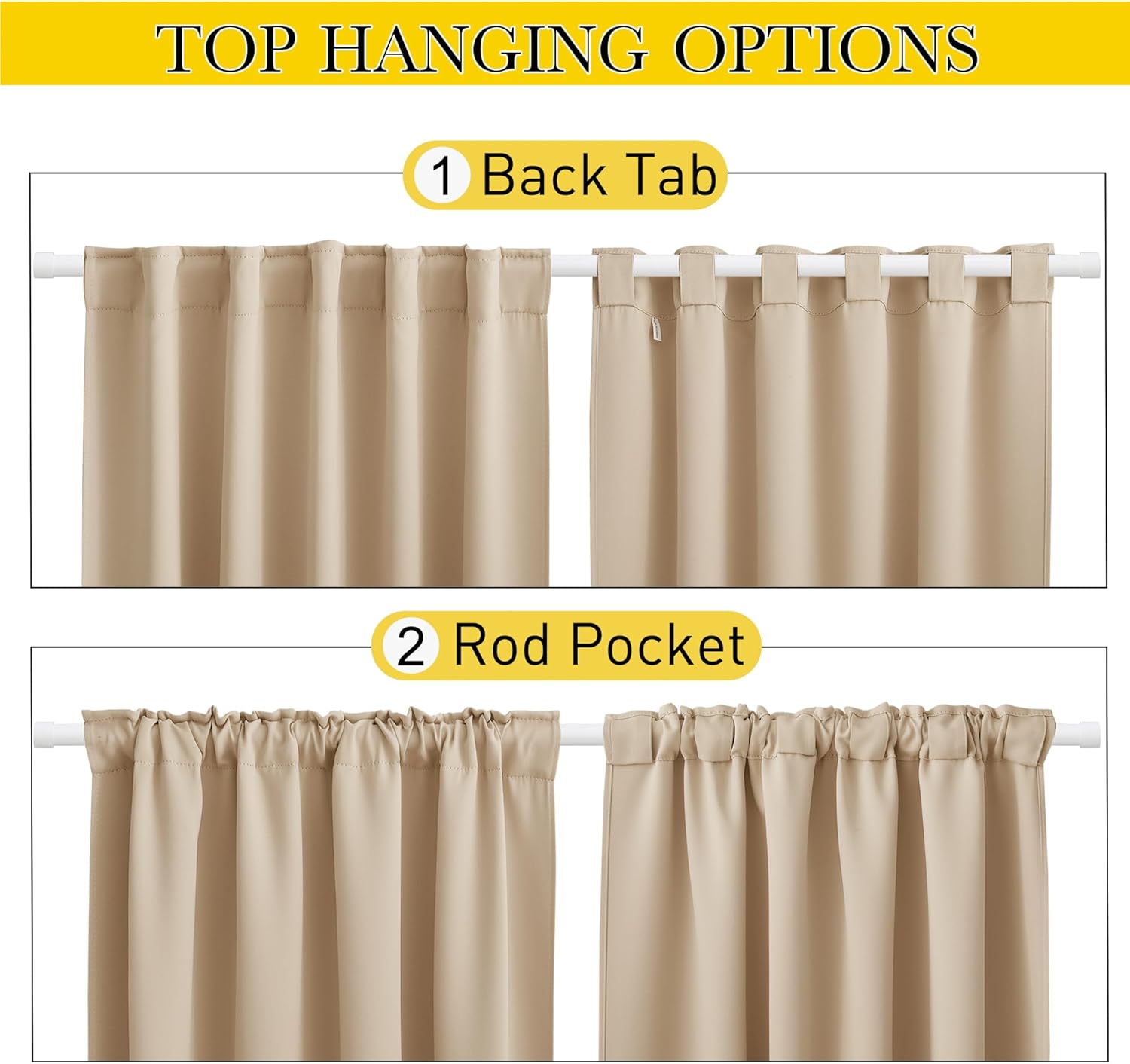 NICETOWN 2 Panels Outdoor Curtains for Patio Waterproof, Top & Bottom Fixed Waterproof Outdoor Drapes with Free Rope, Privacy Sun Blocking Shades for Gazebo, Pergolas, Biscotti Beige, W52 x L84 - Image 3