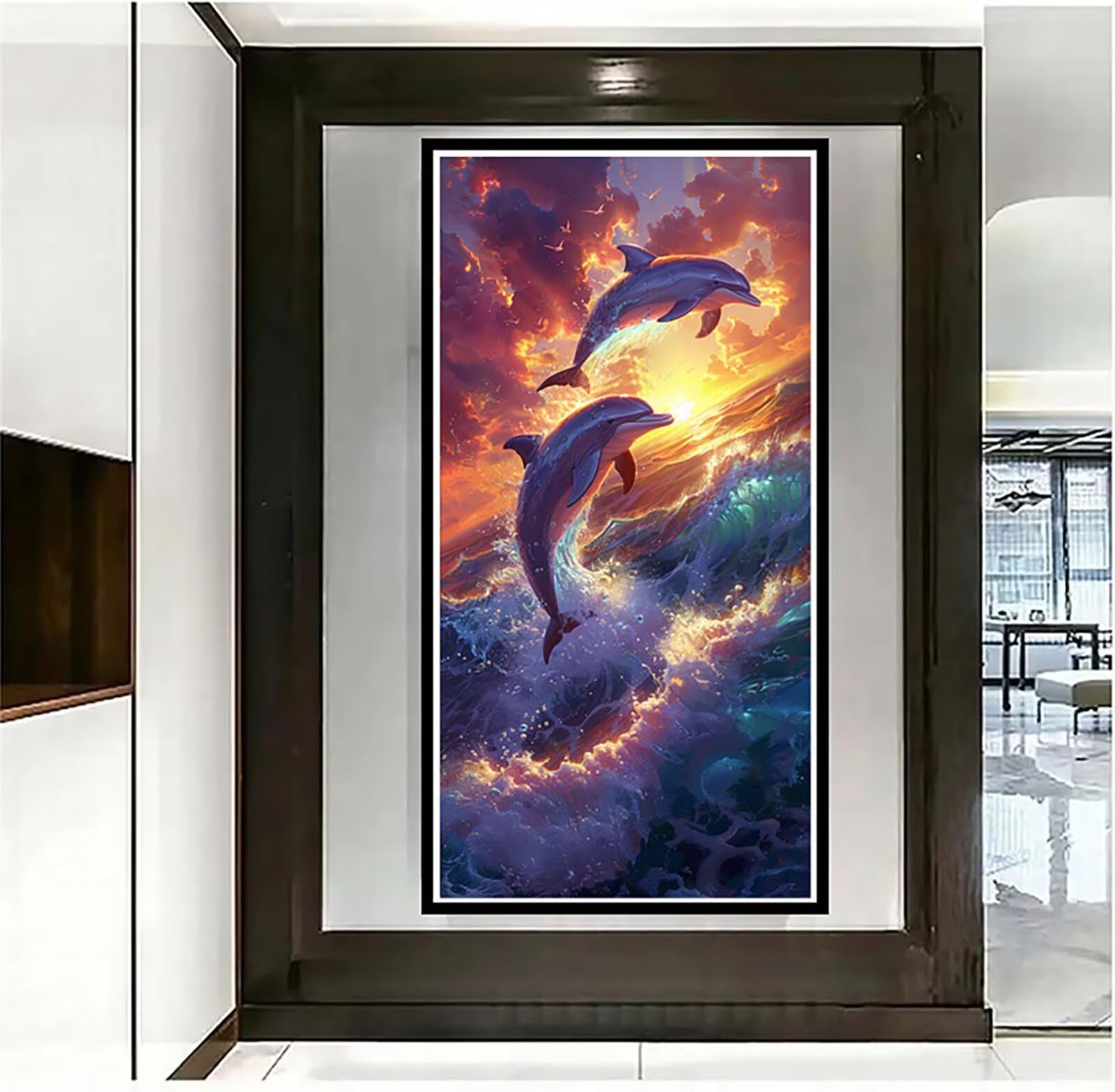 Dipingere con i Numeri Adulti Tramonto, Dipingere con i Numeri Delfino, Fai da te Paint by Numbers per Principianti, Hobby Creativi Adulti, Painting by Numbers per Decorazioni Casa 80x160cm D-6643