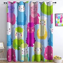 Blackout Curtains for Bedroom 42x84 Inch Colorful Cartoon Alpaca Thermal Room Darkening Light Blocking Curtain with Gromme, Noise Reducing Drapes for Living Room Windows, 2 Panel