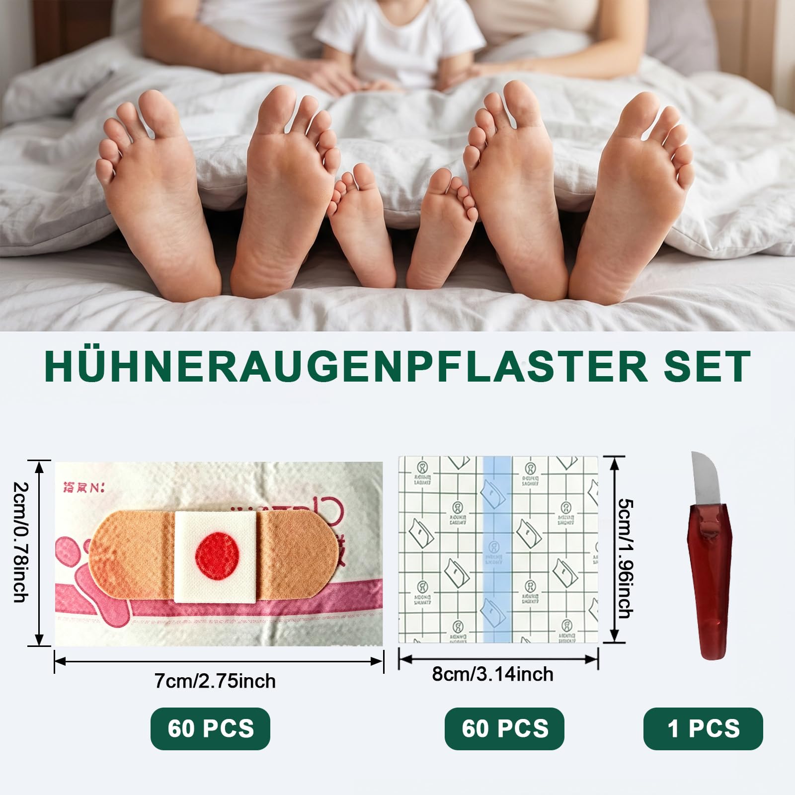 60 Stück Hühneraugenpflaster, Hühneraugen Entferner, Corn Removal Pads Zur Entfernung von Hühneraugen, Hornhaut und Schwielen, Lindert Schmerzen