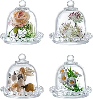 MyGift Set of 4 Mini Glass Cloche Domes with Scalloped Base – Small Roun...
