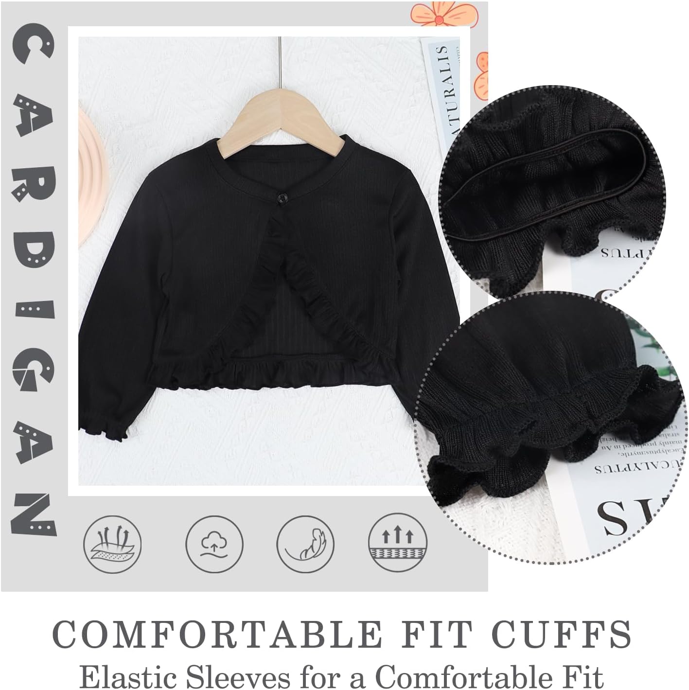 Little Girls' Long Sleeve Knitted Bolero Baby Kids Button Closure Shrug Sweaters Cover Up Jacket Tops - Image 4