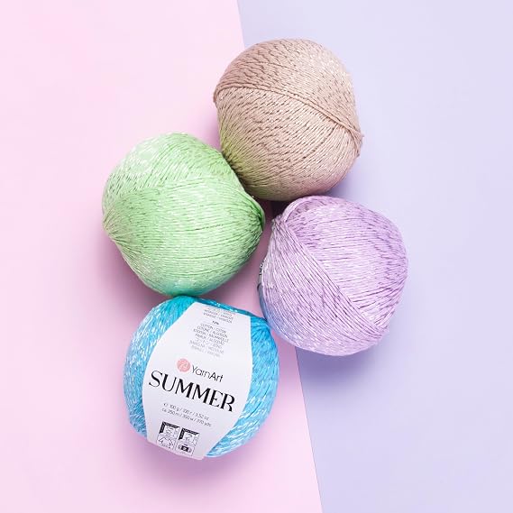 YarnArt Summer Lightweight Glittery Yarn, 70% Mercerized Cotton, 30% Viscose Sparkly Knitting & Crochet Yarn for Shawls, Clothes & Accessories (01)