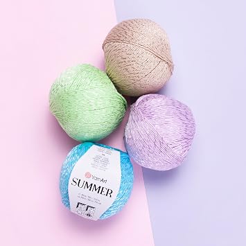 YarnArt Summer Lightweight Glittery Yarn, 70% Mercerized Cotton, 30% Viscose Sparkly Knitting & Crochet Yarn for Shawls, Clothes & Accessories (01)