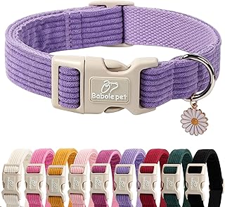 Cute Corduroy Dog Collar - Lavender Adjustable Dog Collars for X-Small Dogs 4-10lbs, Fade-Proof with Secure Snap & Little Charm, Christmas Birthday Gift, XS