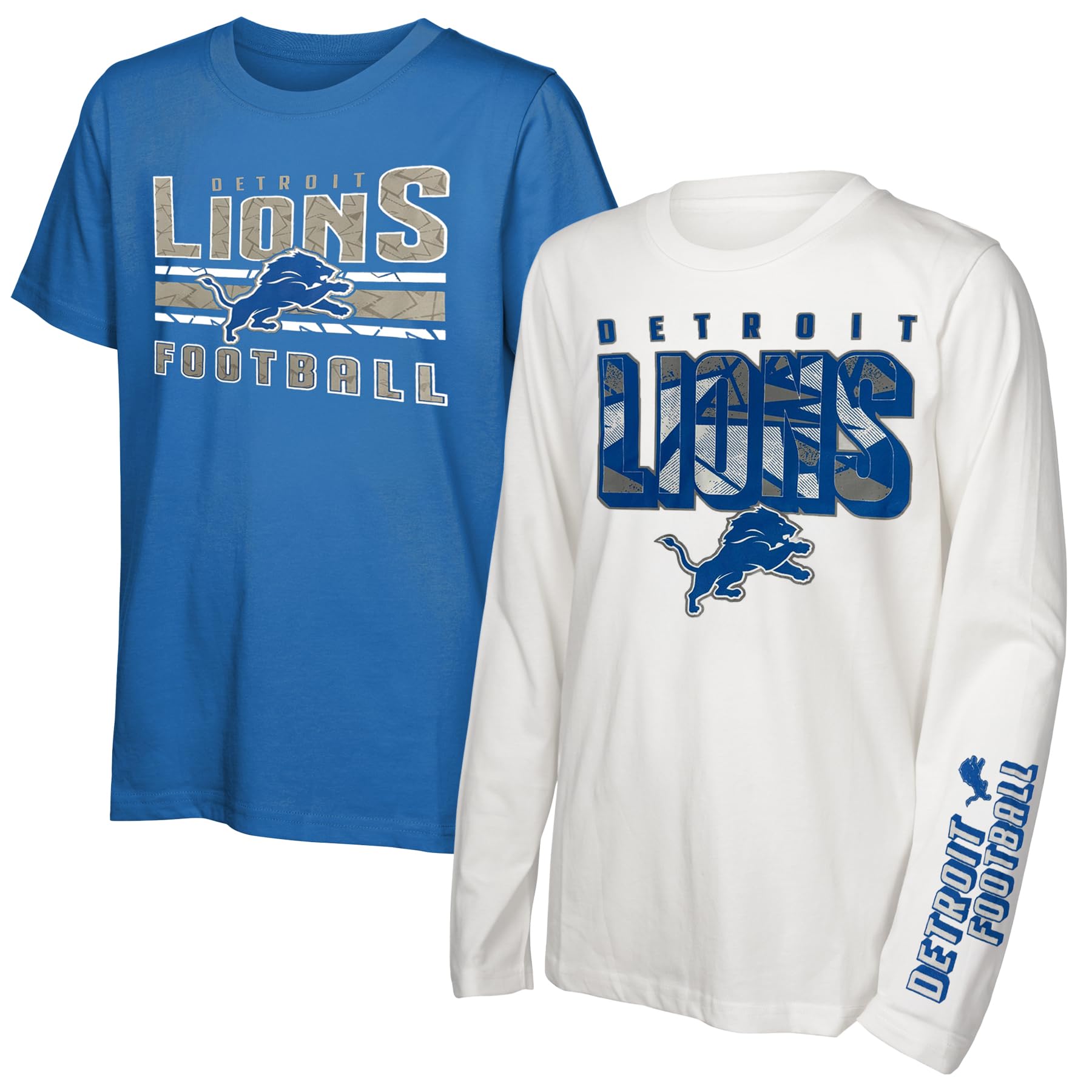 NFL Officially Licensed Kids Youth Boys 8-20 Primary Logo Wordmark in The Mix 2 Pack Long Sleeve T-Shirt Combo Set