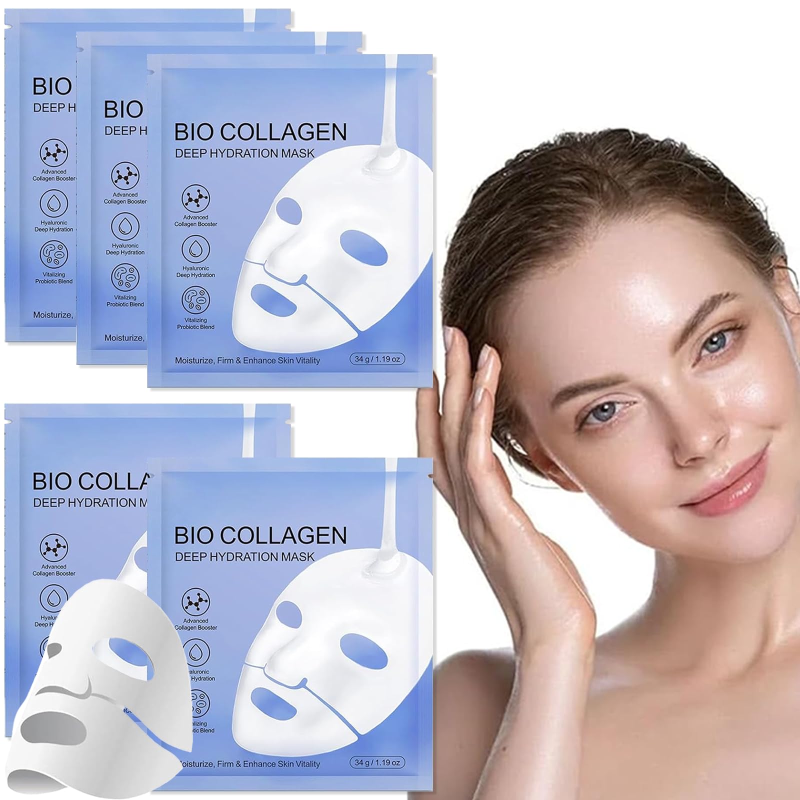 FunnAuraBiodance Collagen Mask Overnight Real Deep, Bio Collagen Face Mask for Hydrating (5PCS)