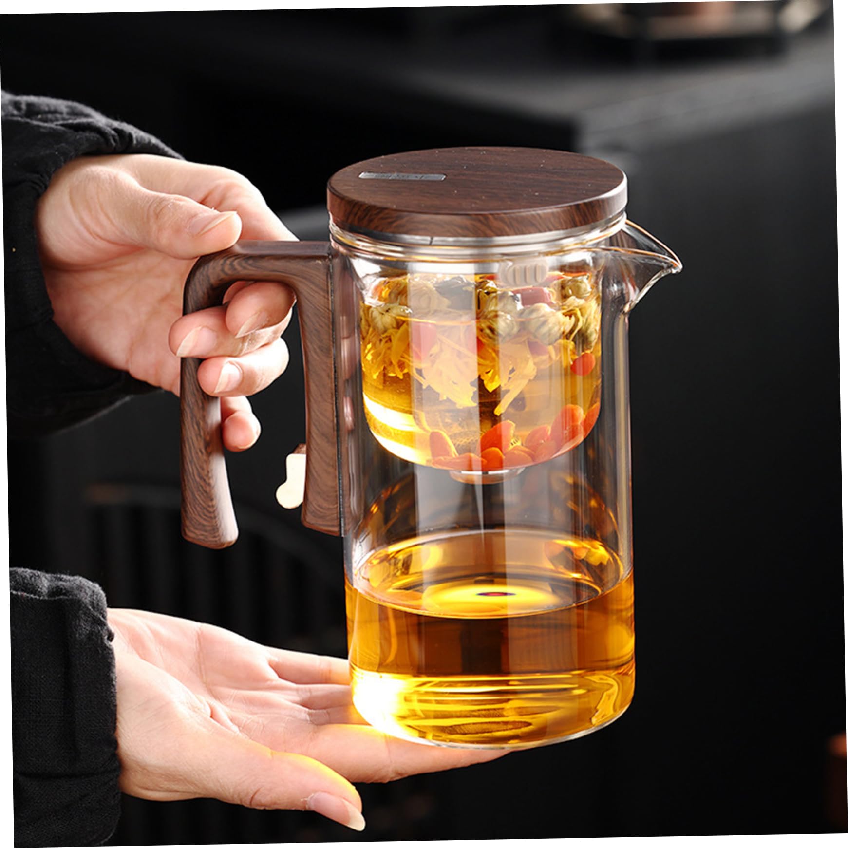 Théière magnétique avec poignée et Bec de 520 ML de Verre théière avec infuseur pour Une Lavable détachable résistante à la Chaleur en Vrac avec Couvercle pour la Maison, Bureau, ca