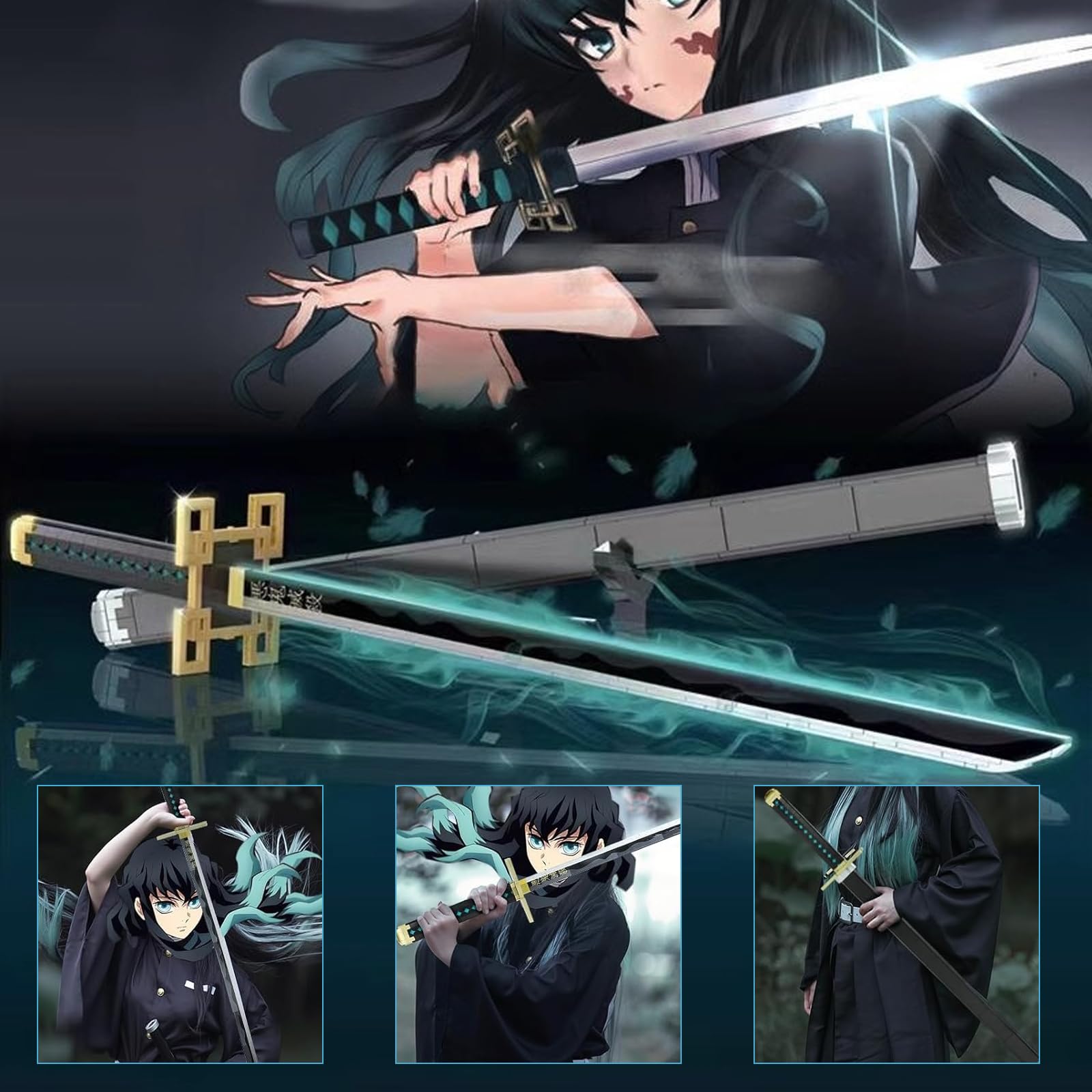 Katana Demon Slayer Set da Costruzione, 100 cm Tokito Muichiro Spada Demon Slayer con Fodero e Supporto, Cosplay Animation, Anime Fans da Collezione Idee Regalo per Bambini e Adulti (771 Pezzi)