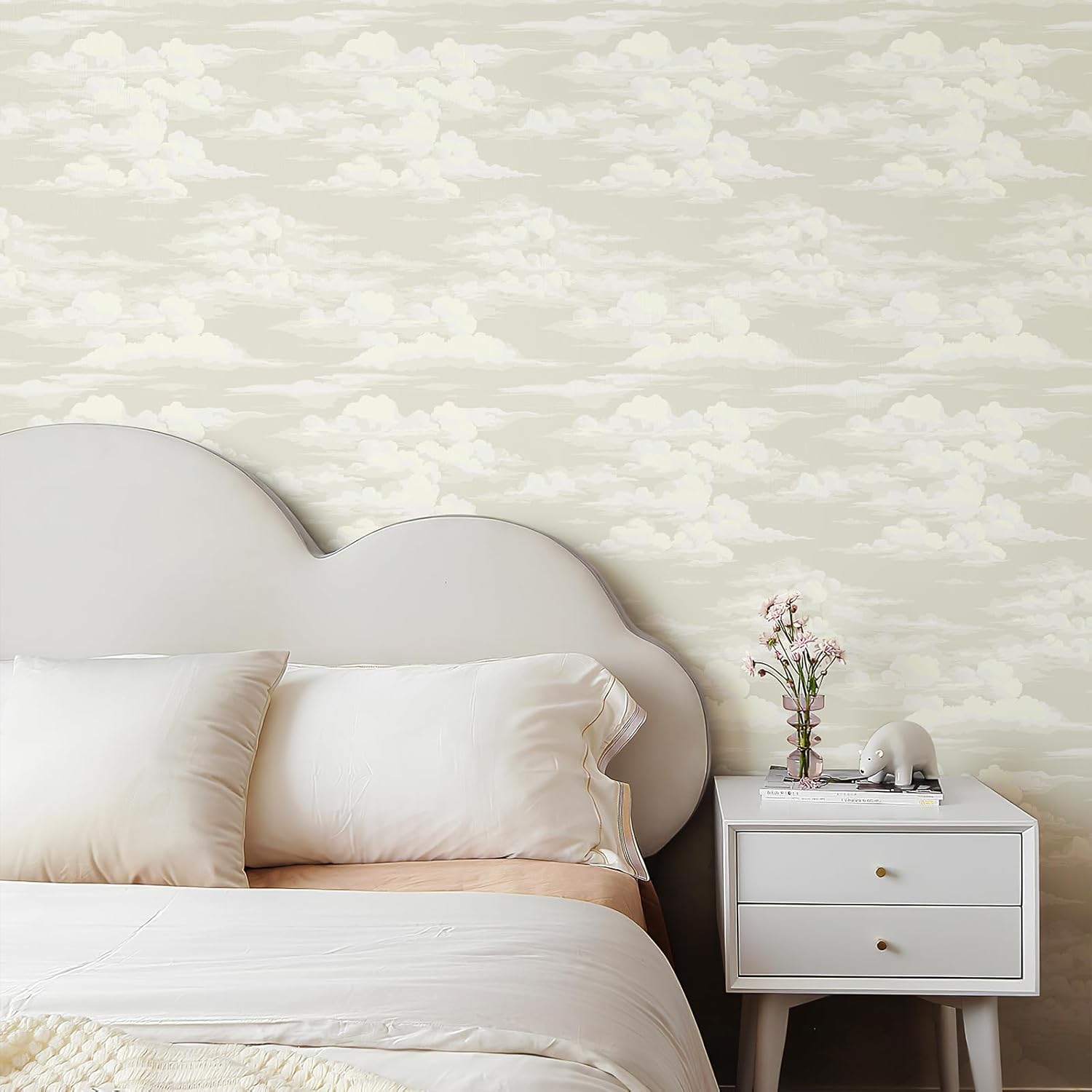 Peel and Stick Wallpaper White Cloud Wallpaper for 17.3" x 393" Vinyl Self-Adhesive Contact Paper