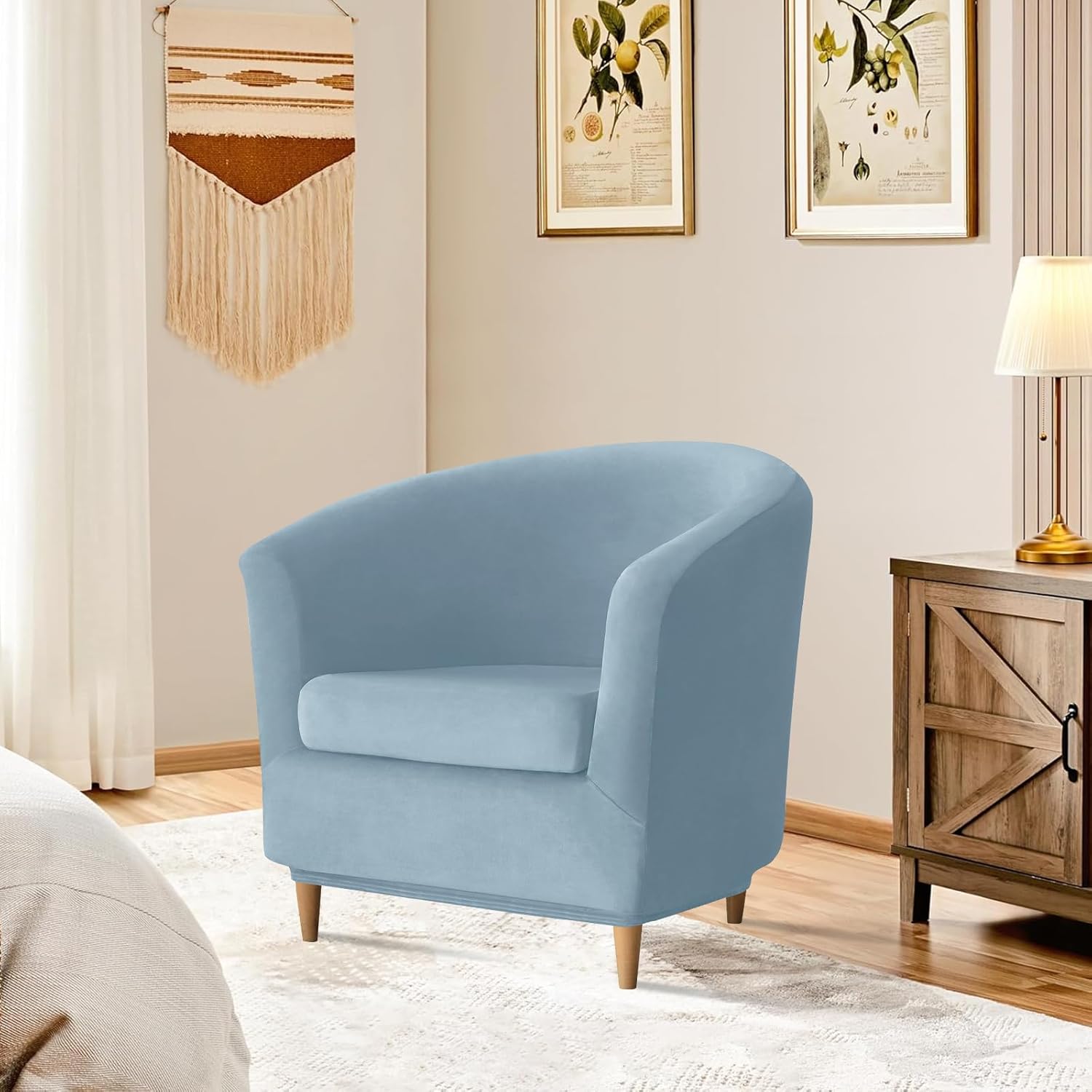 Deisy Dee 2 Piece Velvet Club Chair Slipcover Stretch Barrel Chair Covers Accent Chair Cover Removable Couch Furniture Protector Arm Chair Cover for Living Room (Babyblue)