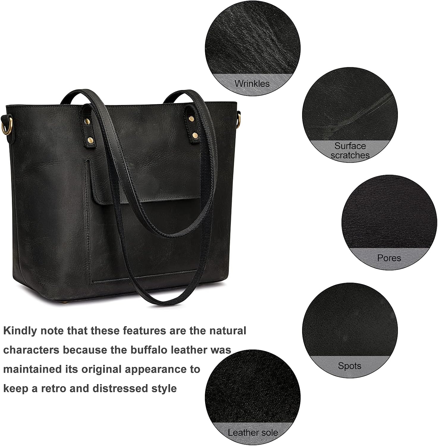 S-ZONE Women Genuine Leather Tote Bag Shoulder Handbag Vintage Crossbody Purse - Image 8