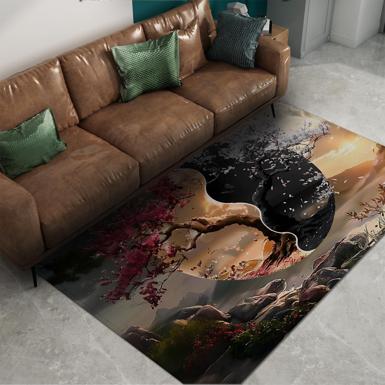 Tapis Yin Yang Arbre de la Vie doux aux finitions modernes