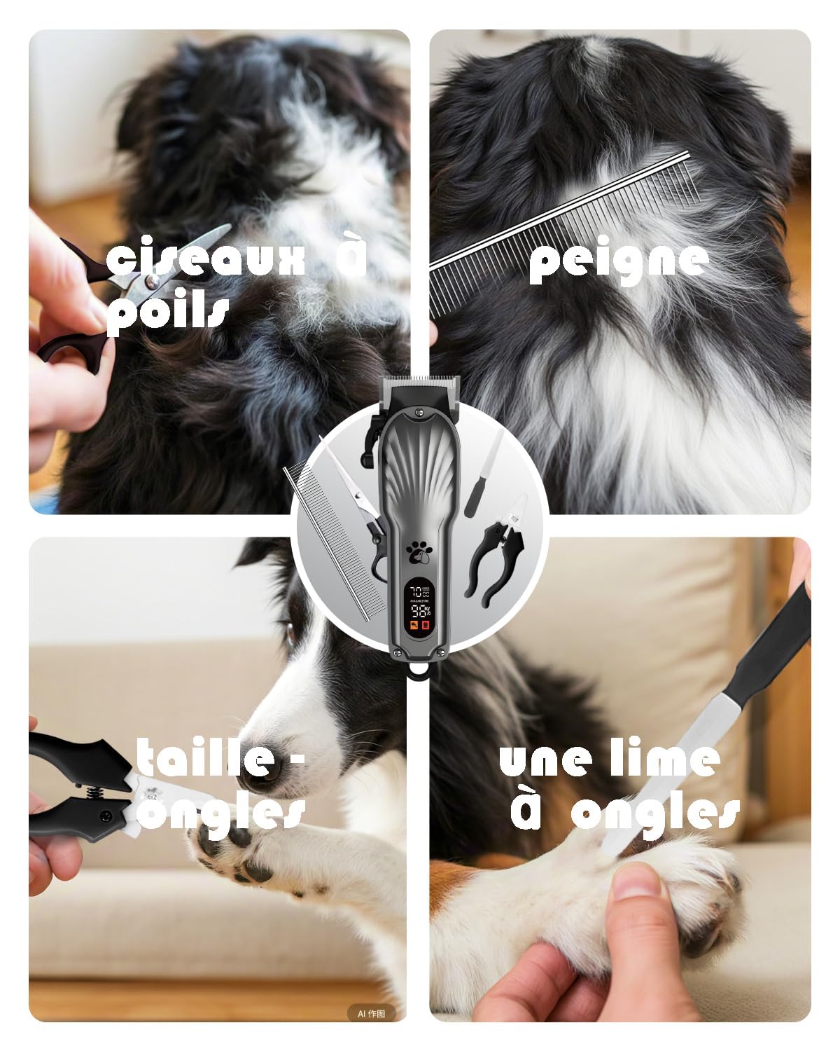 Tondeuse pour chien professionnelle, pour poils longs et épais, tondeuse pour animaux, sans fil, écran LED, tondeuse rechargeable à faible bruit avec kits de toilettage d'ongles