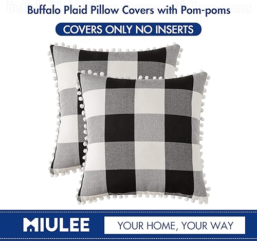 Miniatura 6 de MIULEE Juego de 2 fundas de almohada con diseño retro, estilo búfalo, con pompones, decorativos, para el sillón