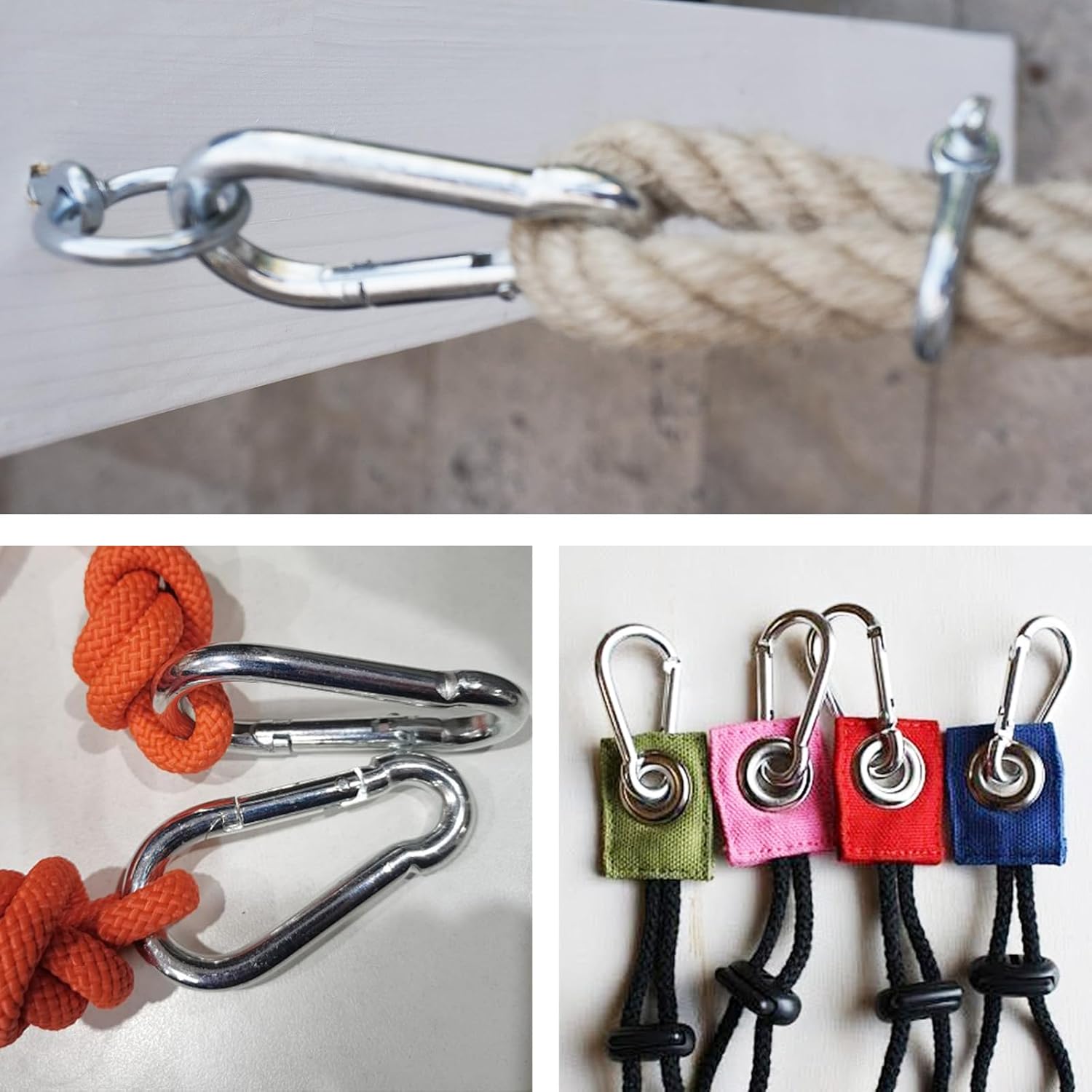 35 Pcs Small Carabiner Clip, 1.57 inch 304 Stainless Steel Carabiners Heavy Duty Spring Snap Hooks for Climbing Hiking Camping, Keychain - Image 4