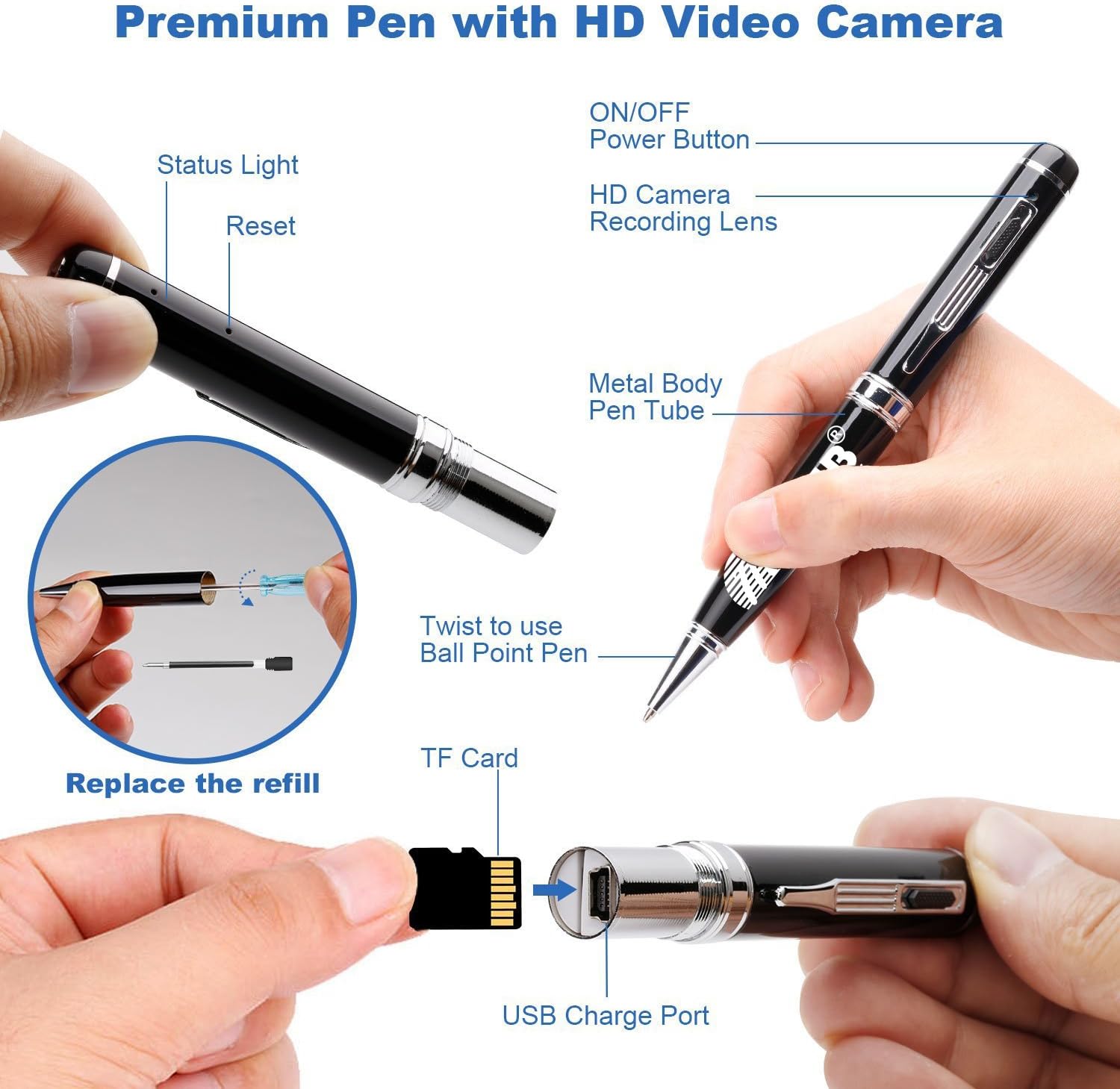M MHB High Definition Digital Video Camcorder Series 1 Multifunctional Pen Camera with 16 GB Internal Memory; 1080p HD Portable Clear Audio Video Recording
