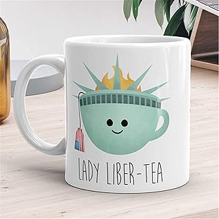 Zabawny kubek Pani Liber Herbata Pani Wolność Bóg błogosławiony Ameryka Kubek herbaty Filiżanka Statua Wolności Dzień Niepodległości Amerykańska flaga