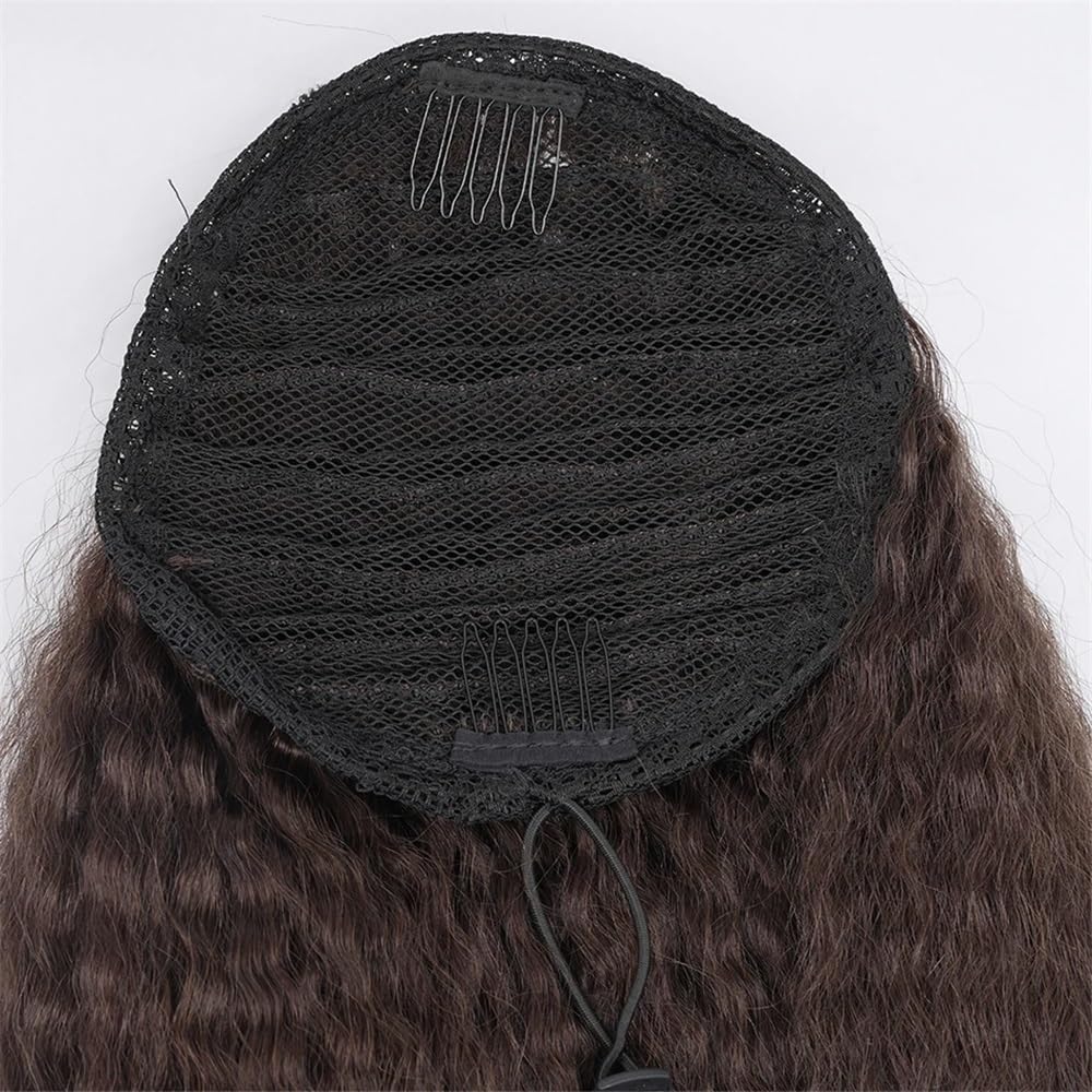 Long Yaki Straight Drawstring Ponytail, Clip in Hairpiece Synthetic Kinky Ponytails Hair Extension for Daily Use(#1B,14 inch)