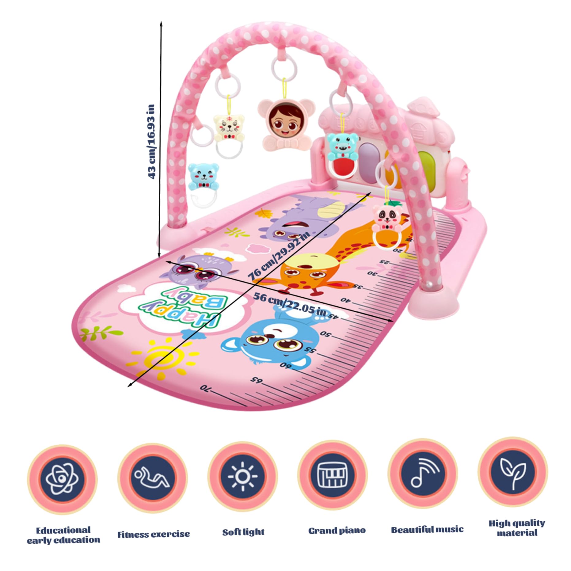 Centro attività per bambini|Centro attività per bambini con musica e luce Tappetino da gioco da palestra facile e sicuro con ciondolo a sonaglio Tappetino da gioco rimovibile con tavola regolabile pe