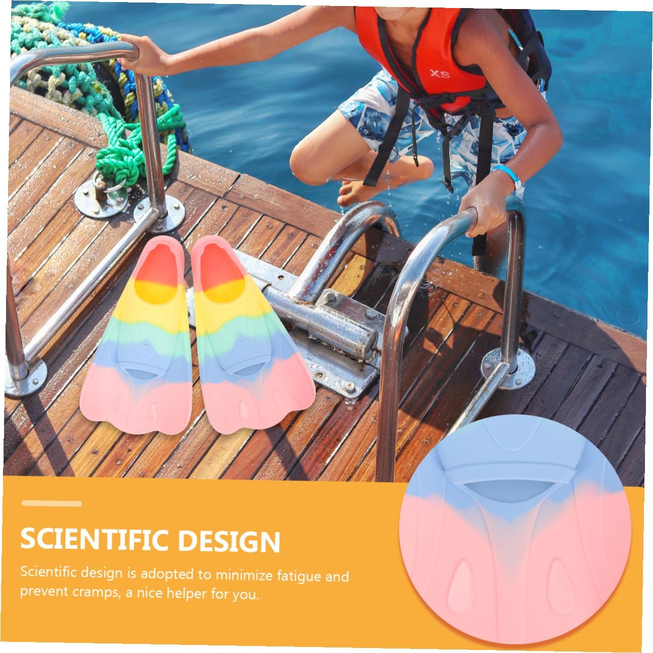 Silicone Water Sports Fins for Swimming Training, Lightweight Short Flippers for Snorkeling and Diving, Size Xs 30-32, One Pair, Suitable for Boys and