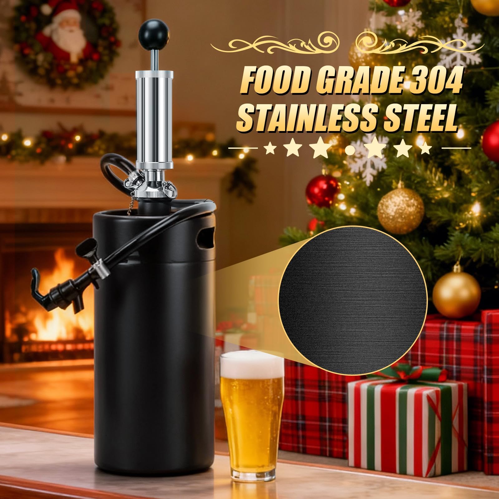 Mini barril de 3.6 L con sistema de bomba de grifo, dispensador de cerveza de barril de acero inoxidable de 128 onzas con bomba de mano, mini cultivador de barril de cerveza, bomba de grifo portátil