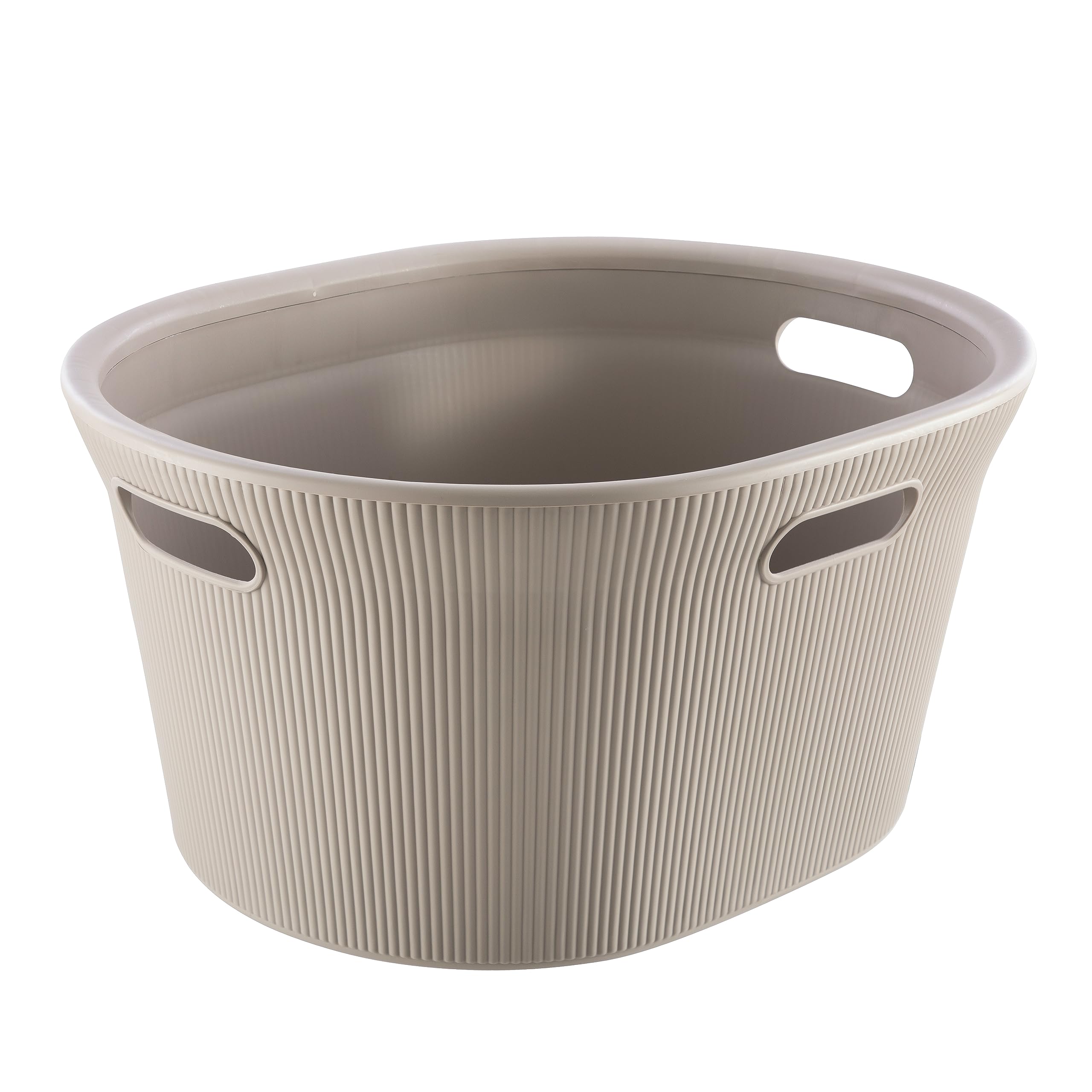 Superio Ribbed Collection - Decorative Plastic Laundry Basket with Cut-Out Handles, Taupe (1 Pack) Hamper Organzier for Bedroom Bathroom College Dorm Room 35 Liter