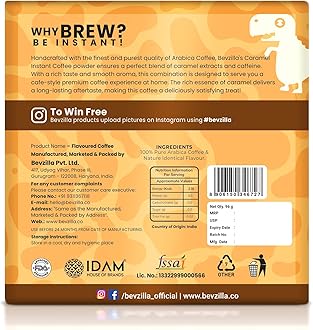 Bevzilla 48 Instant Coffee Powder Sachets (Caramel) - 96 Grams | Makes 48 Cups| Arabica Coffee| Strong Coffee| Easy To Carry| Best For Espresso, Latte,Cappuccino | | Enjoy Hot & Cold