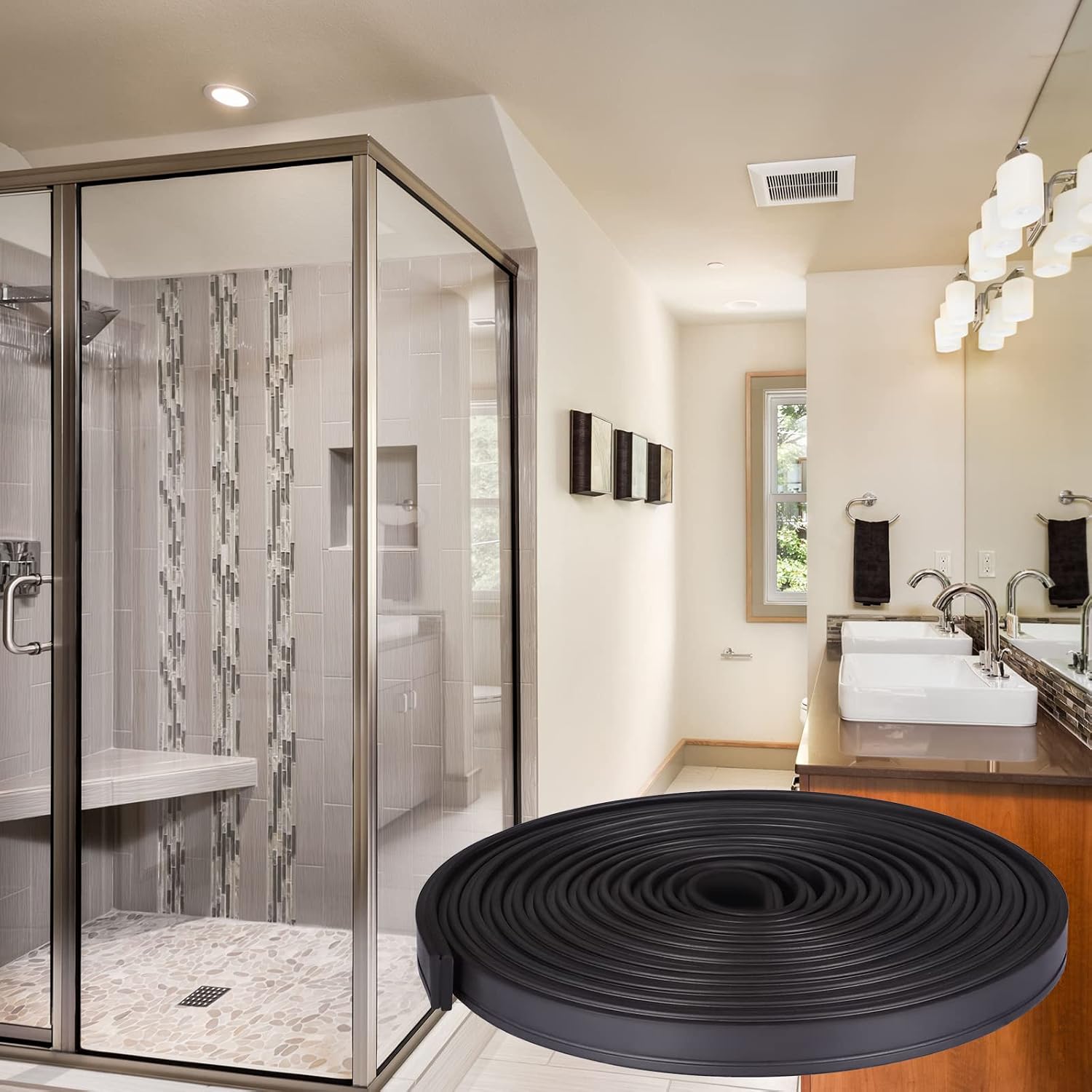 75 Inches Flexible Magnetic Strip 3/8" Width 1/8" Thickness Insert Shower Door Magnetic Strip Replacement Magnet Shower Door Replacement Parts for Framed Semi Framed Swinging Glass(2 Roll)