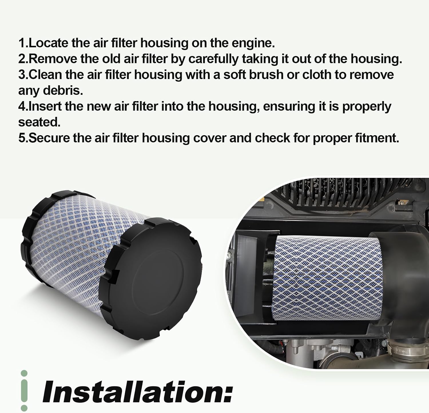 2 PCS Air Filter Compatible with Kawasaki FT691V FT730V FT730 FT651V 4 Stroke Engine for Lawn Mower Replace 11013-0807