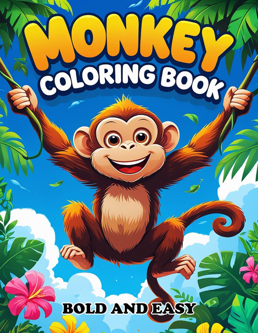 Easy and Bold Monkey Coloring Book for Kids and Adults