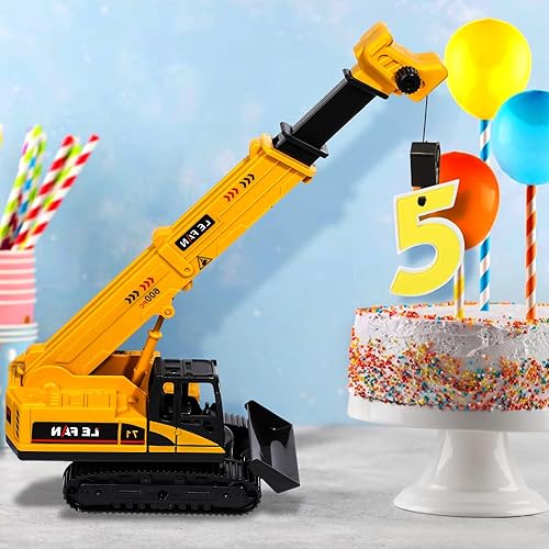 Miniatura 5 de RAYNAG 10 piezas de imitación números de azúcar 0-9 de ingeniería para decoración de tartas, ornamento de excavadora grúa torre de coche para niño