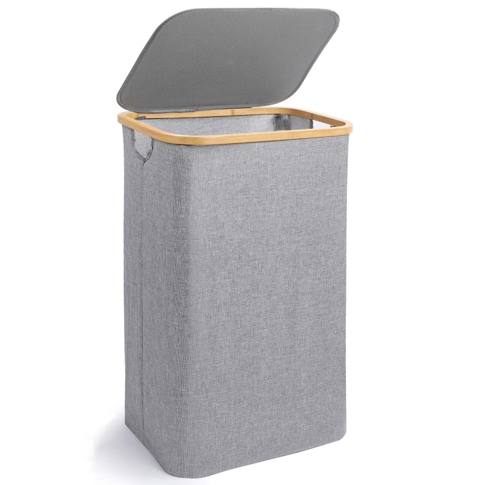 Laundry Hamper with Lid, 100L Collapsible Laundry Basket with Bamboo Handles, Large Tall Dirty Clothes Hamper Organizer for Bedroom, Bathroom, Dorm, Laundry Room