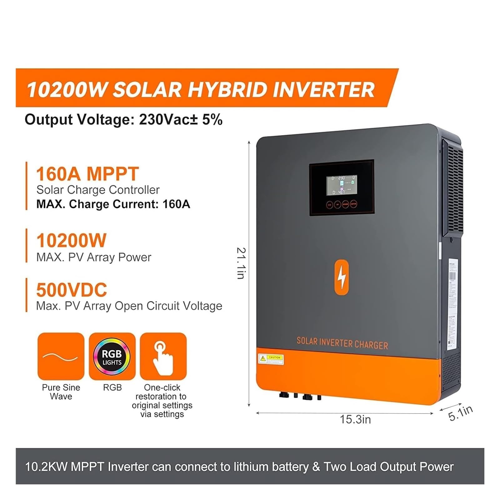 Hybrydowy Falownik Solarny 10KW 48V 230V W Sieci Off Grid Czysta Fala Sinusoidalna Inwerter MPPT 120A 160A Ładowarka Słoneczna OszczęDność KosztóW