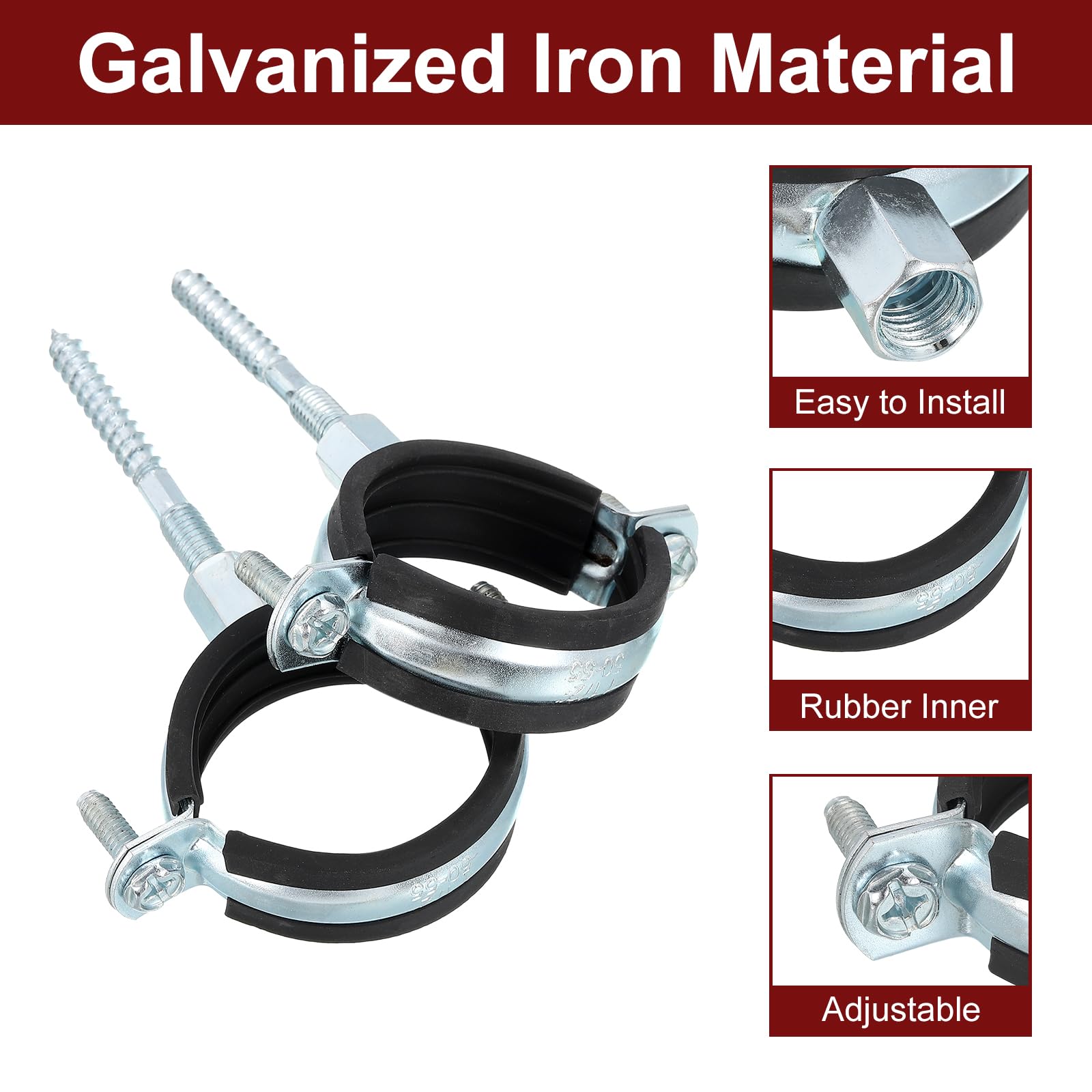 QUARKZMAN 6 Pcs Abrazadera Ajustable Para Tubos, Soporte De Anillo Partido De 10"(254mm) Para Montaje En Pared O Techo, Banda De Hierro Galvanizado Para Tubos Con Tornillo Y Tacos De Anclaje