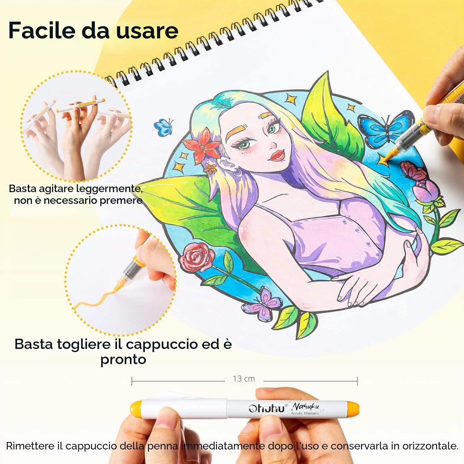Ohuhu Pennarelli Acrilici 72 Punta Pennello Alta Opacità per DIY Fai da Te | Punta Pennello Flessibile 1-5mm Liquido Diretto Resistente all'Acqua Luce per Uova Pasqua Legno Vetro Ceramica - Nahuku