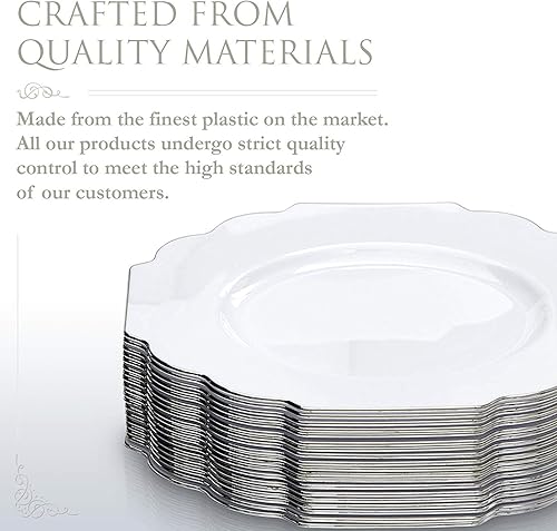 Miniatura 3 de SILVER SPOONS Platos desechables de diseño elegante para fiesta (10 piezas) Juego de cena desechable resistente de 10.75 pulgadas, platos de