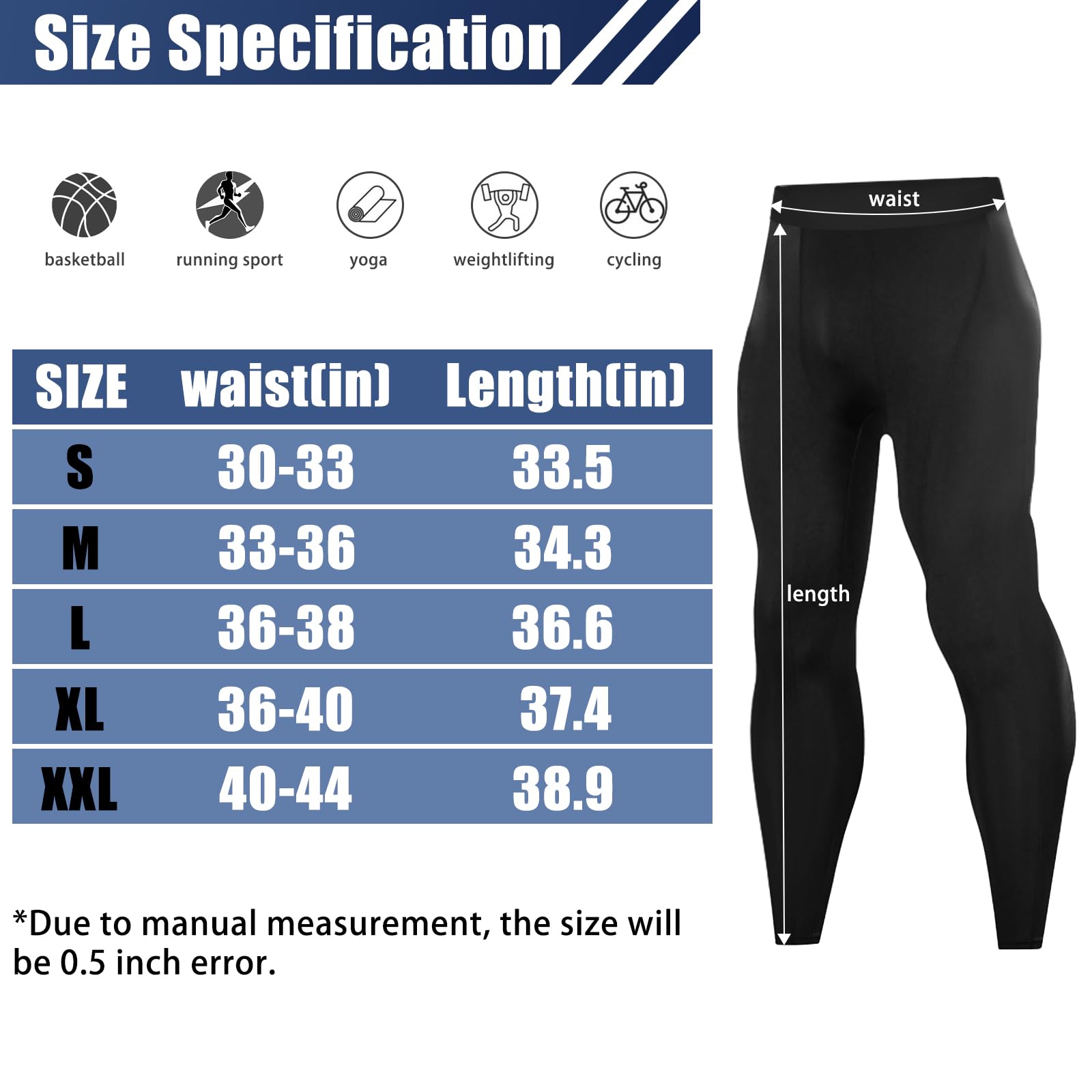 Pantalones de compresión para Hombre Pantalones Interiores funcionales Transpirables Mallas para Correr Gimnasio Capa Base de Secado rápido para Deporte Yoge Baloncesto