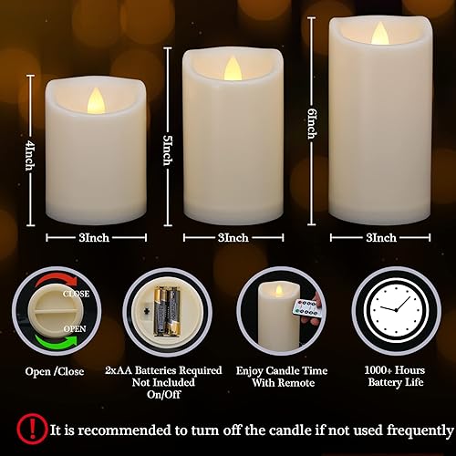 Miniatura 2 de 7LinRay Velas parpadeantes sin llama con control remoto y temporizadores, 1000 horas impermeables para interiores y exteriores, velas LED de pilar,