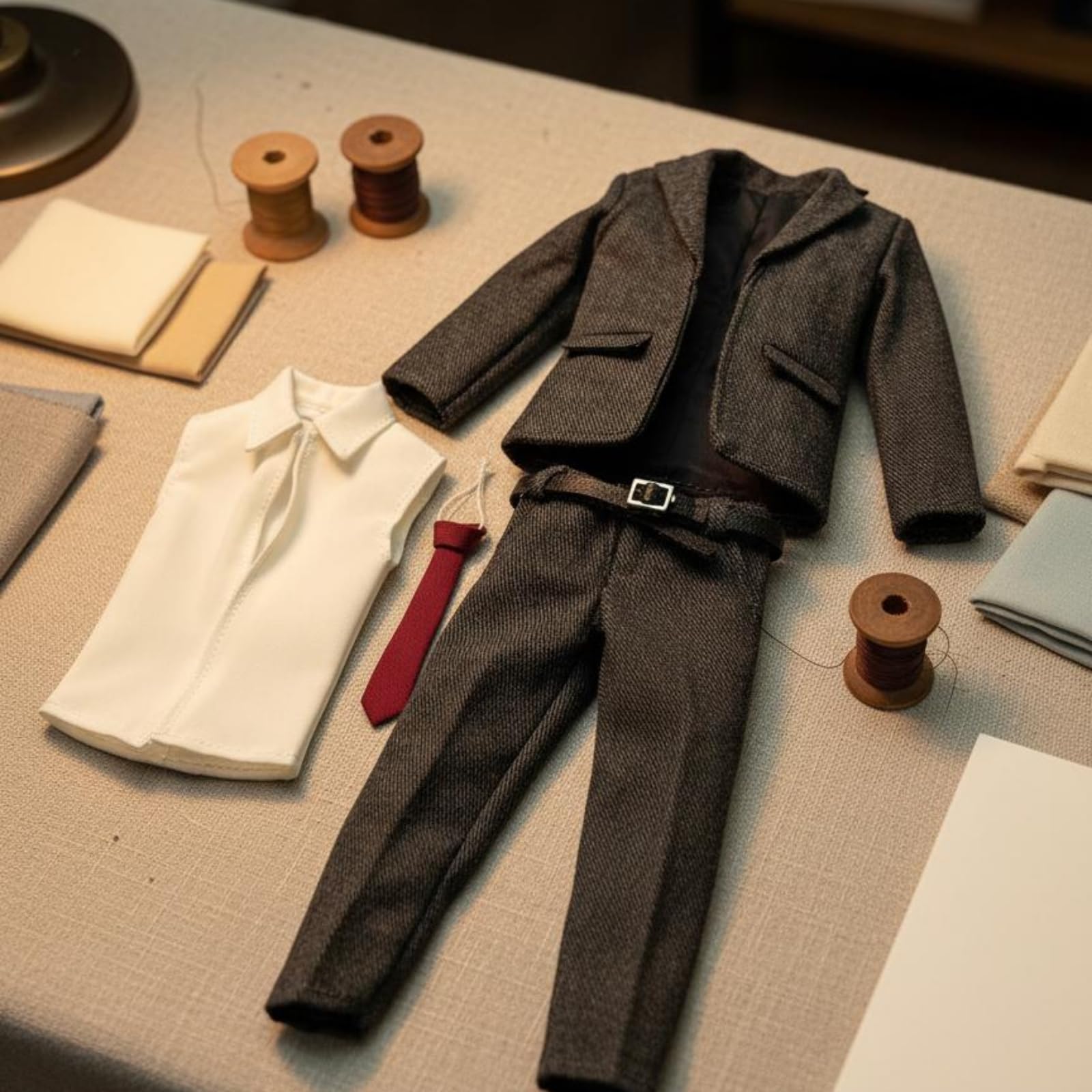 Traje Formal para Muñeco Articulado Ropa de Figura 1/12 con Chaqueta Pantalón Camisa y de Tela Cosida con Solapas y Cinturón Adecuado para Fotografía