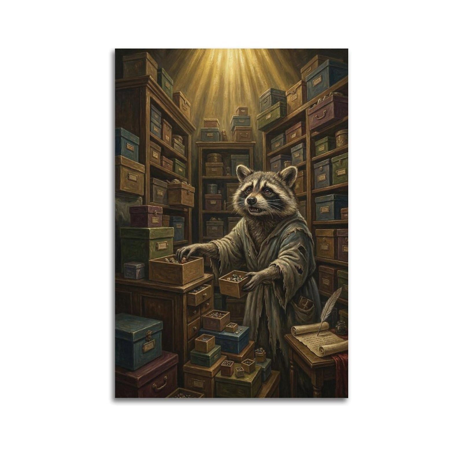 XKUGA Surreal Vintage Animal Poster Raccoon Archive Dilemma Modern Decorative Canvas Prints - Ideal Wall Art for Family, Man Cave, Game Room, Boys & Girls Bedroom 12x18inch(30x45cm)