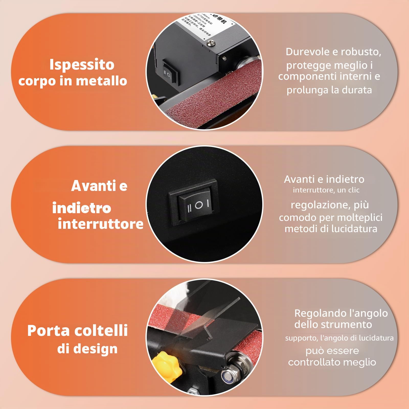 Levigatrice a Nastro Elettrica 7 Velocità con 10 Nastri Abrasivi per Metallo Legno Affilacoltelli
