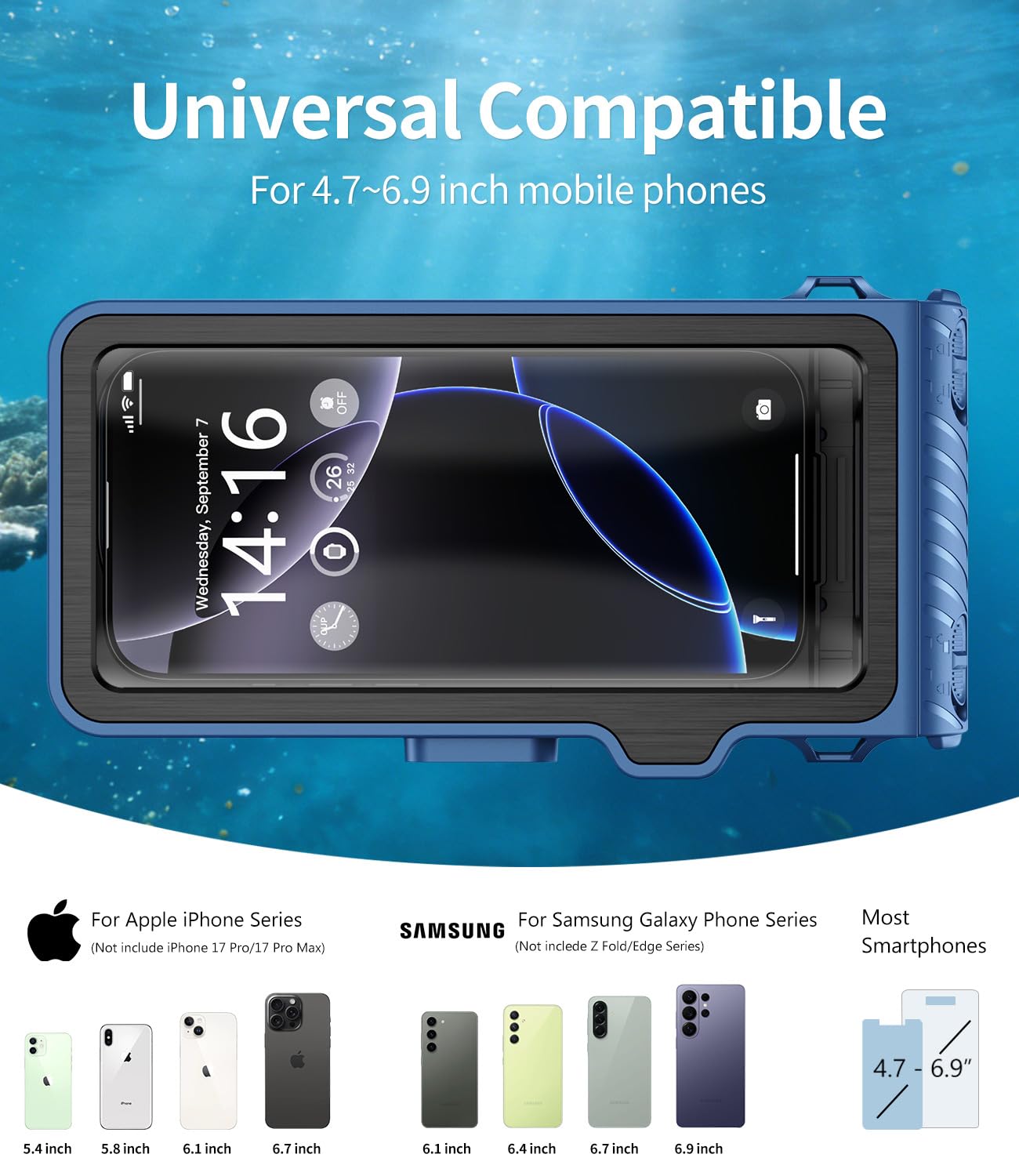 Custodia impermeabile subacquea per telefono, touchscreen subacqueo per nuoto e snorkeling, custodia universale per foto e video subacquee per iPhone Galaxy Xiaomi Series e tutti gli smartphone