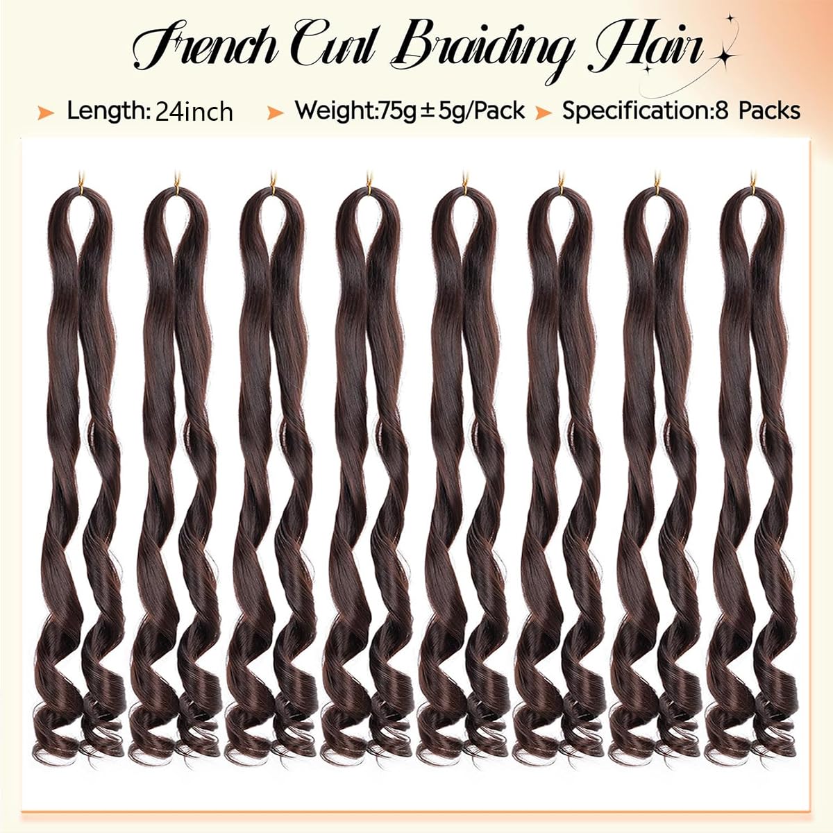 WoWCFyyds 8 Packs French Curl Braiding Hair 24 Inch Loose Wave Spiral curly braiding hair extensions 75g/Pack Soft French Curls Synthetic Hair Extensions for Braiding(4#) - Image 3